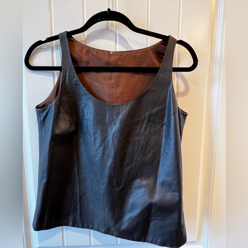 Leather like tank small womens black lined made in Europe